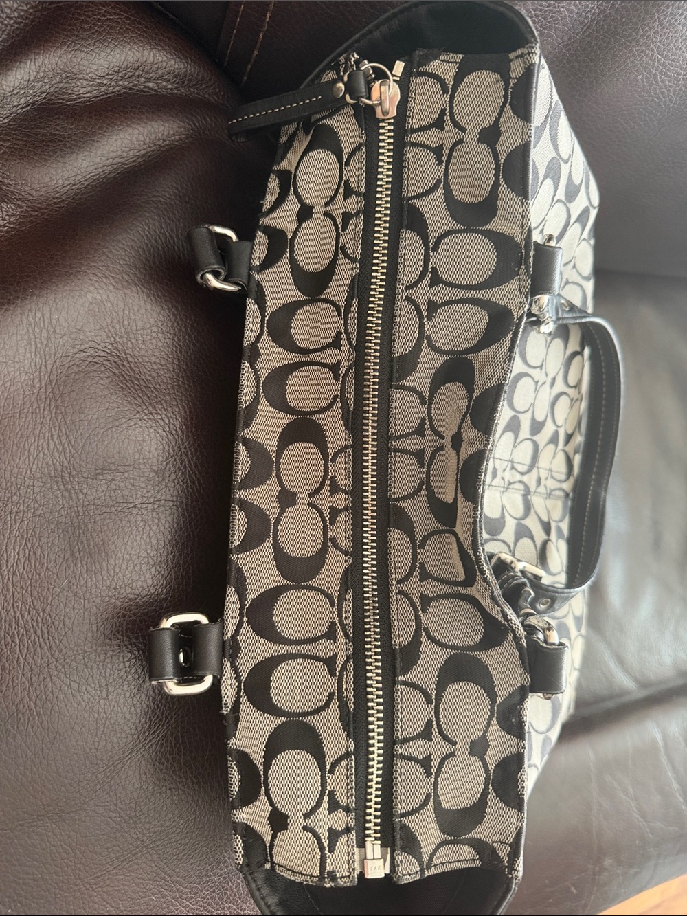Coach Black and Gray Signature Tote with Leather Straps - Picture 12 of 15